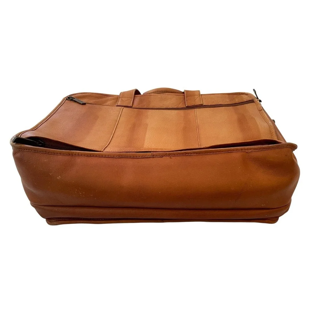Claire Chase Distressed Tan Leather Laptop Briefcase Shoulder Bag Carry On Large